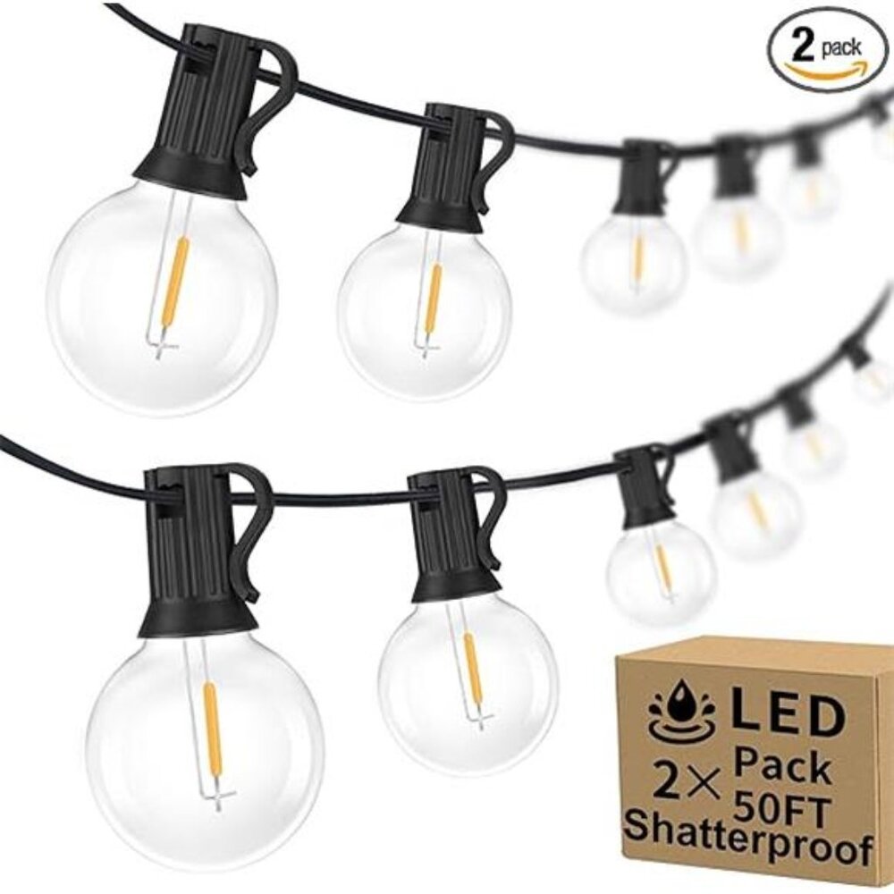 100ft 2-Pack Outdoor G40 LED Globe String Lights Dimmable Waterproof  Light